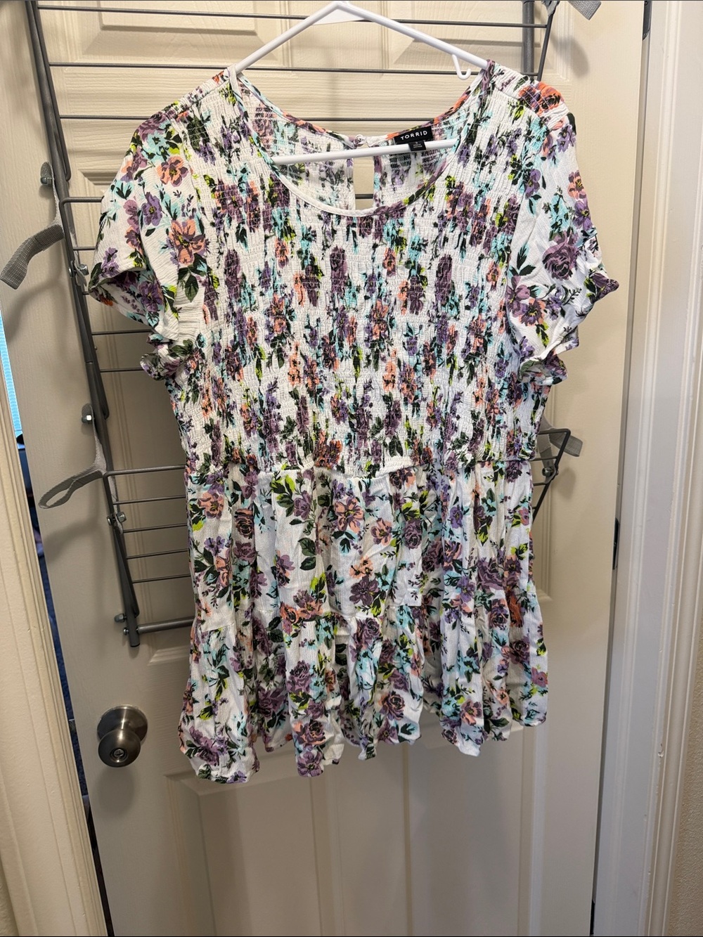 torrid White Floral Smocked Peplum Tunic Top